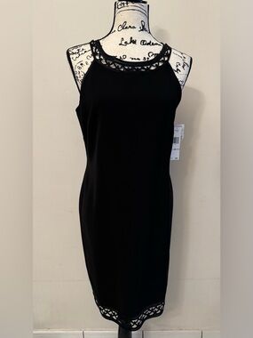 Jones New York Black Sleeveless Midi Dress with Lace Trim